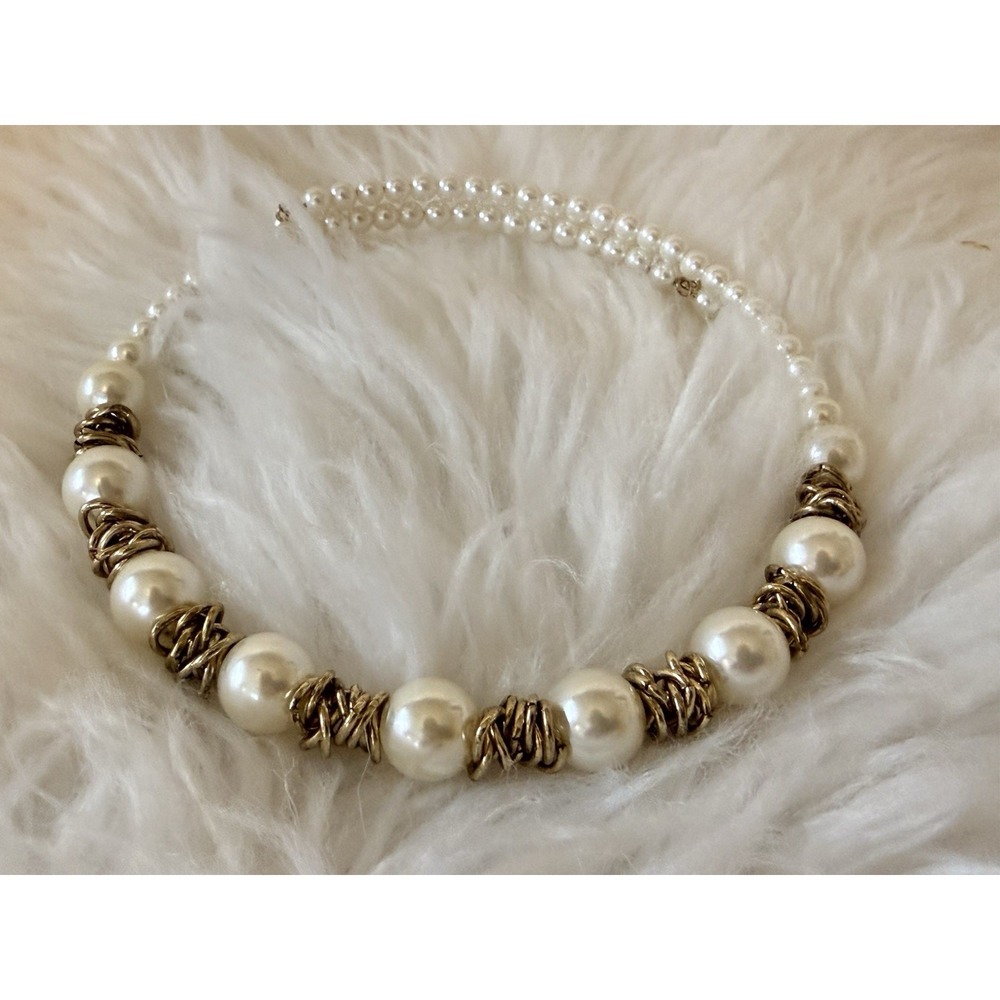 Faux Pearl Choker Necklace Bridal‎ Head Piece Antique Gold Tone Vintage One Size - Picture 5 of 16